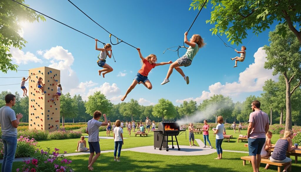 découvrez l'inauguration des nouveaux équipements de loisirs au jardin de tournay à la vraie-croix ! profitez de la tyrolienne, des barbecues et d'un parcours d'escalade pour une journée d'aventures en plein air. rejoignez-nous pour célébrer ces nouvelles installations et passer un moment convivial en famille ou entre amis.