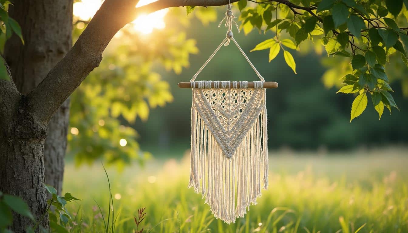 Cadre macramé avec boucle de suspension ajustable : déco pratique et élégante