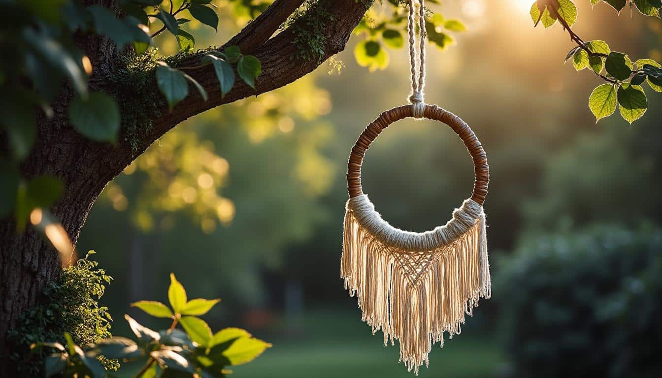 Cadre macramé en cercle de bois poli : idées déco, tuto et conseils