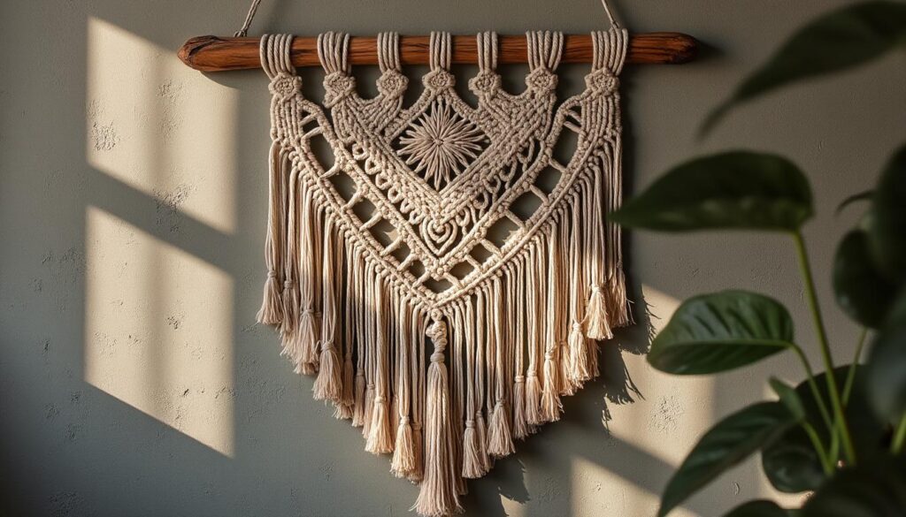 Cadre macramé effet vieilli patiné : charme bohème et authenticité