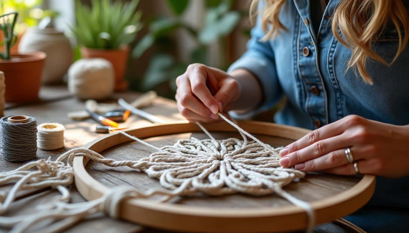 Illustration: Les secrets de fabrication d’un cadre macramé motif floral tressé réussi