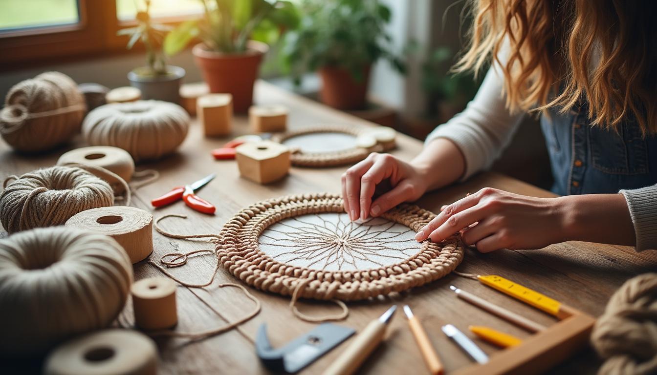 Illustration: Quels matériaux et quels outils pour réussir un cadre en macramé à motif floral tressé ?