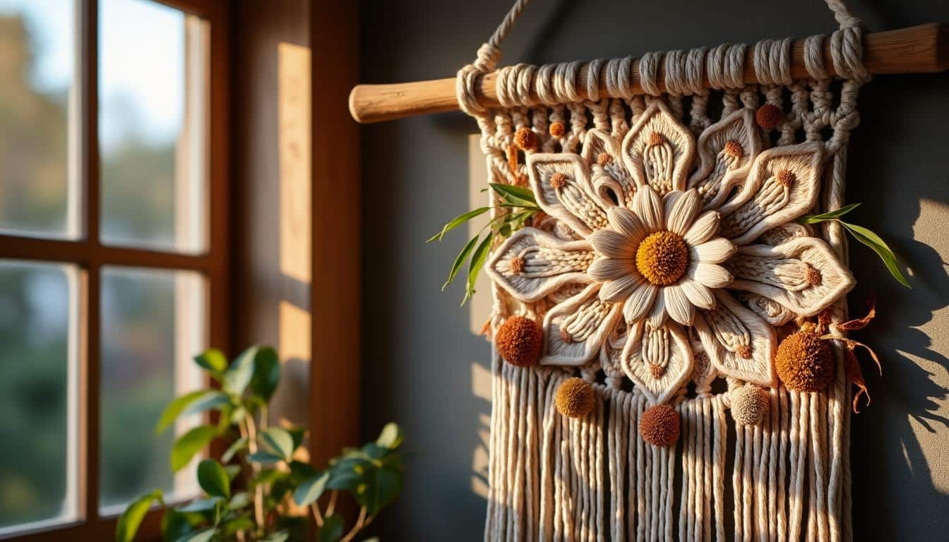 Cadre en macramé à motif floral tressé : idées et tutoriel DIY