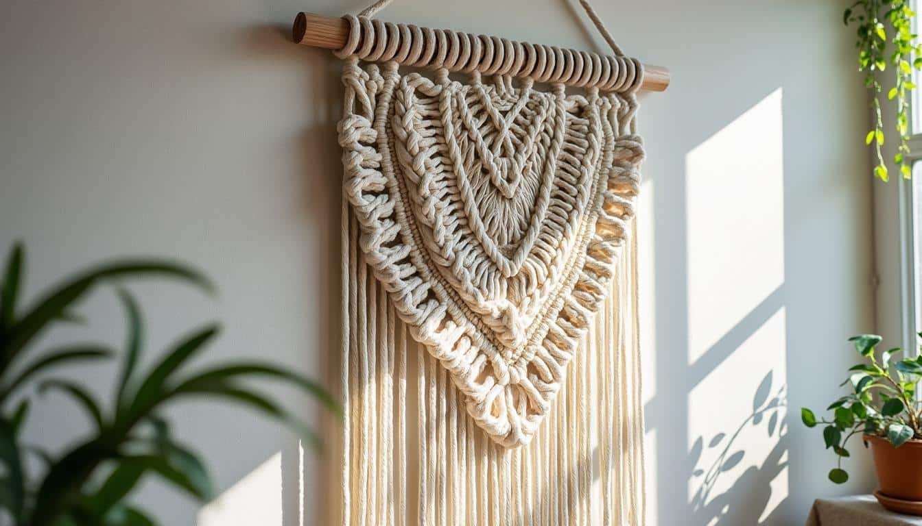 Cadre en macramé à pendaison et crochet invisible : guide déco pratique