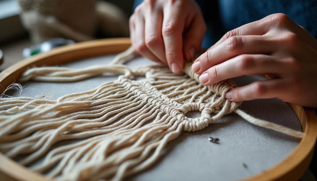 Cadre macramé : réparation de fil coupé pour un rendu parfait