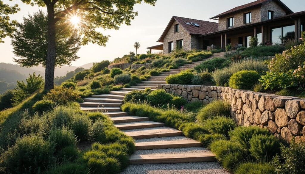 Aménagement du terrain en pente devant maison : conseils et techniques