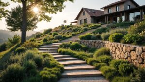 Aménagement du terrain en pente devant maison : conseils et techniques