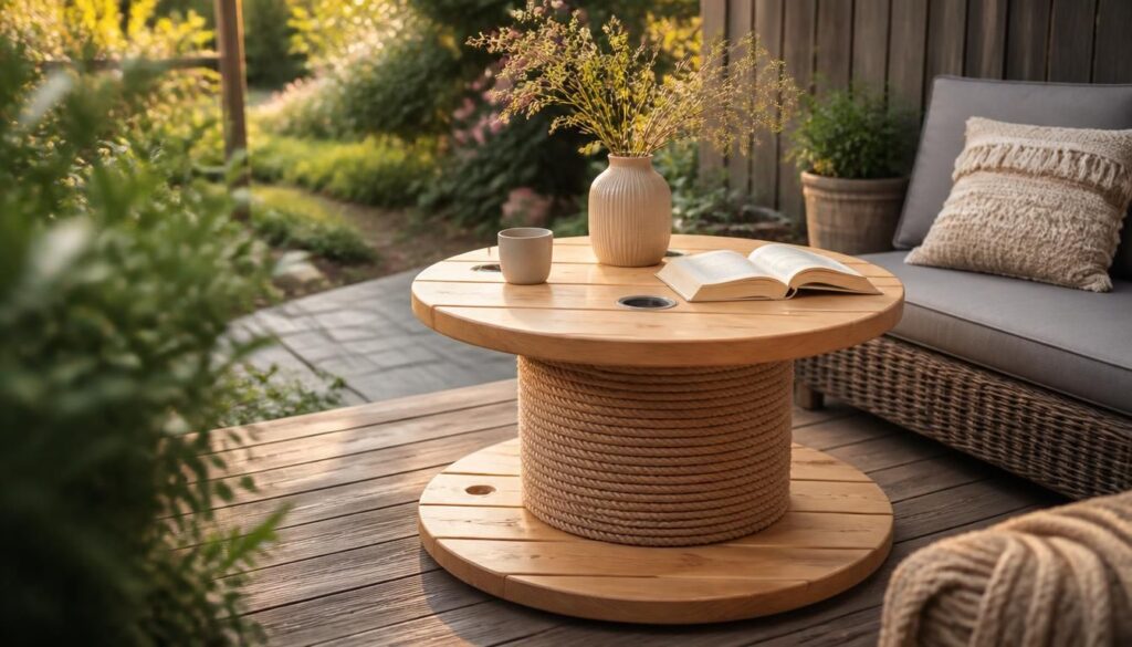 Relooker un touret en bois en table déco ou de jardin