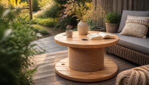 Relooker un touret en bois en table déco ou de jardin